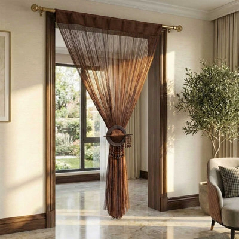 Image of Homescapes Polyester High Density String Curtain Chocolate