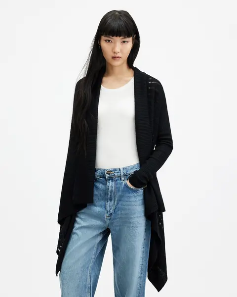 Image of AllSaints Harley Waterfall Open Front Cardigan