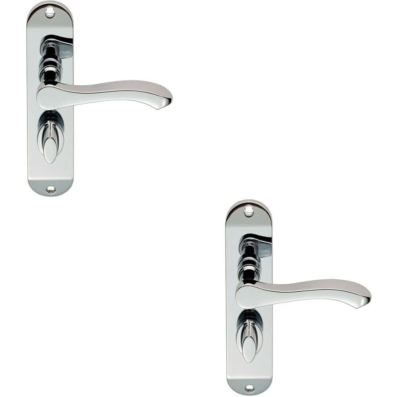 Image of Loops 2x PAIR Scroll Lever Door Handle on Bathroom Backplate 180 x 40mm Chrome Multi