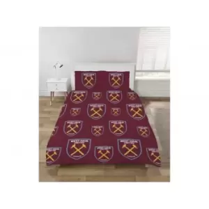 Image of West Ham United FC Reversible Duvet Cover Set (Single) (Claret Red/Sky Blue)