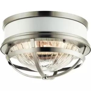 Image of Quintiesse Kichler Tollis Bowl Semi Flush Ceiling Light Brushed Nickel & White