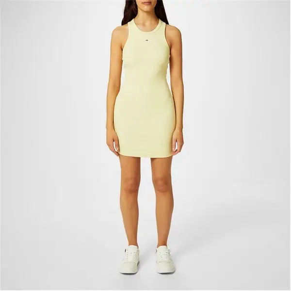 Image of Tommy Jeans Tommy Jeans Essential Rib Tank Bodycon Dress - Yellow 12