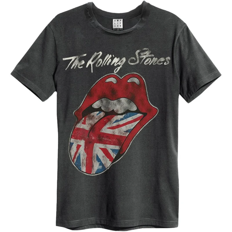 Image of Amplified Amplified Men Union Jack Tongue The Rolling Stones T-Shirt in Charcoal Size: Small Charcoal S Male 5063470013098