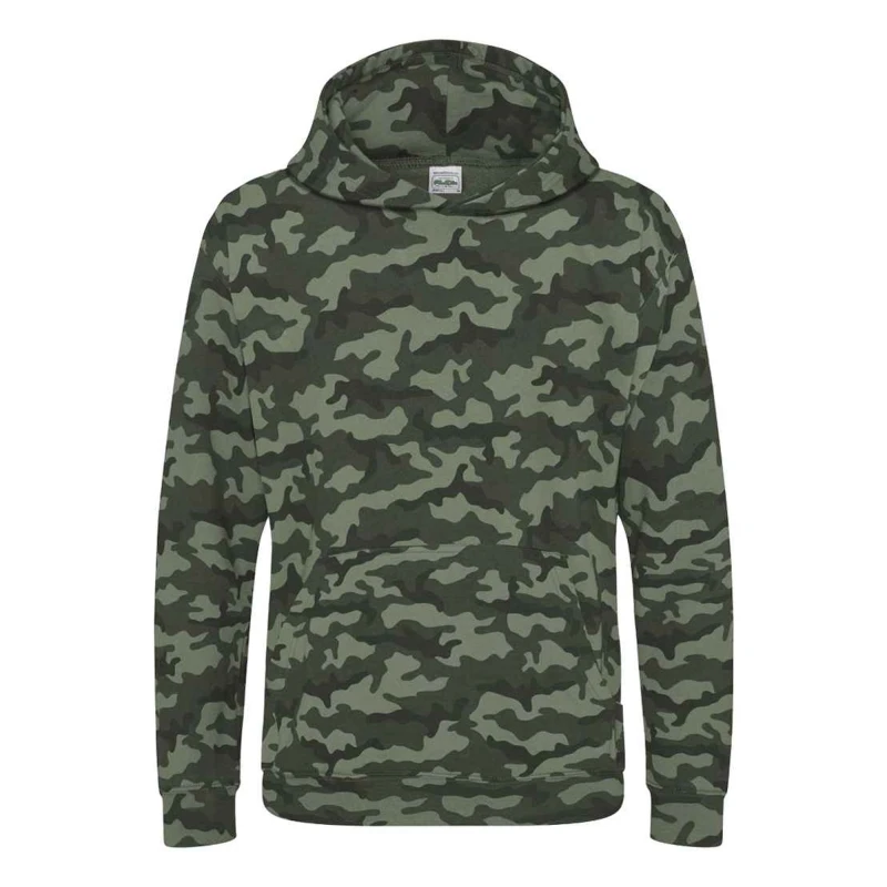 Image of AWDis Camo Hoodie in Dark Green Size: 12-13 Years Dark Green Unisex 12-13 Years