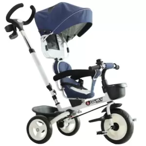 Image of HOMCOM 4-in-1 Kids Tricycle Stroller W/ Canopy-Blue