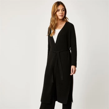 Image of Jack Wills Ribbed Lounge Tie Up Knitted Cardigan - Black
