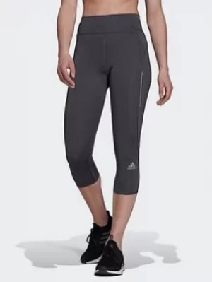 Image of adidas Own The Run 3/4 Running Leggings, Grey, Size S, Women