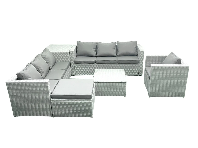 Image of Fimous Wicker PE Rattan Sofa Garden Furniture Set with Armchair Square Coffee Table Big Footstool Side Table Light Grey Mixed Light Grey