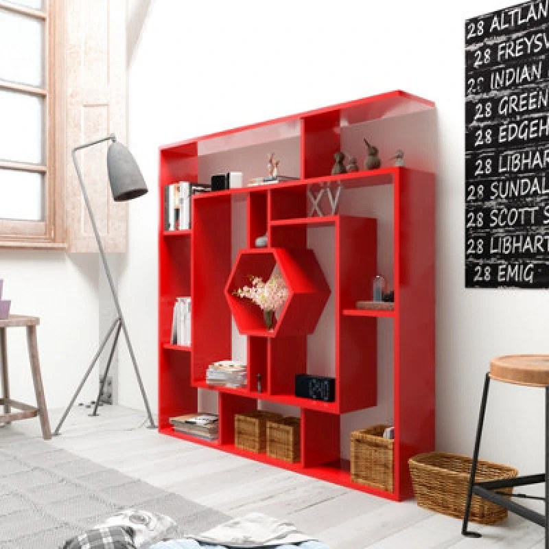 Image of Decorotika Labrina Geometric Design Bookcase Red