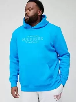 Image of Tommy Hilfiger Big & Tall Bt-Hilfiger Curve Logo Overhead Hoodie - Bright Blue, Bright Blue, Size 5XL, Men
