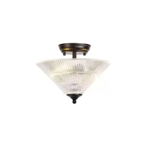 Image of Dresden 2 Light Semi Flush Ceiling Lamp E27 With Cone 30cm Glass Shade Matt Black, Clear