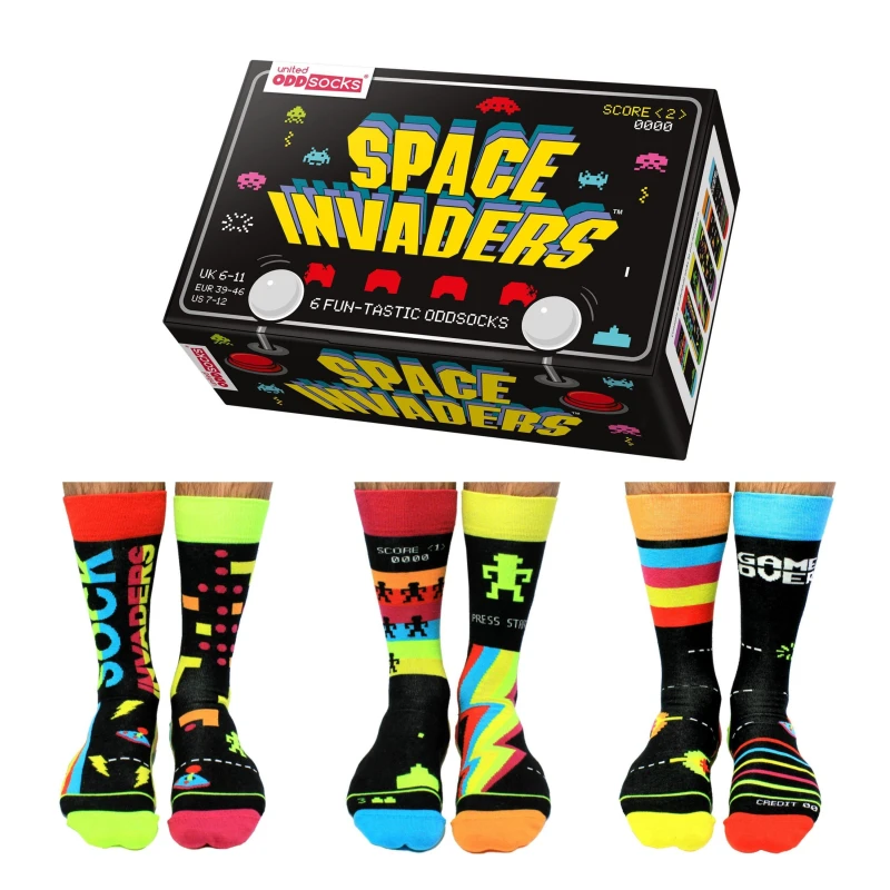Image of United Oddsocks Space Invaders Socks Novelty Gift Sets One size Multi 42346999000