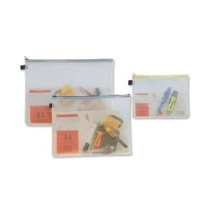 Image of INDX PVC Zip Pouch A4 with Reinforced Mesh-Weave Clear and Coloured Seal Blue
