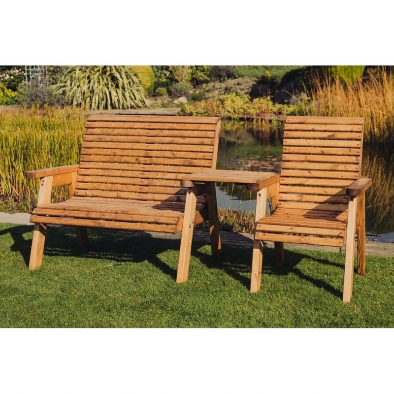 Image of Churnet Valley Garden Furniture Ltd Valley Garden Furniture Trio Set with Tray - Timber - Fully Assembled in Brown Brown Unisex