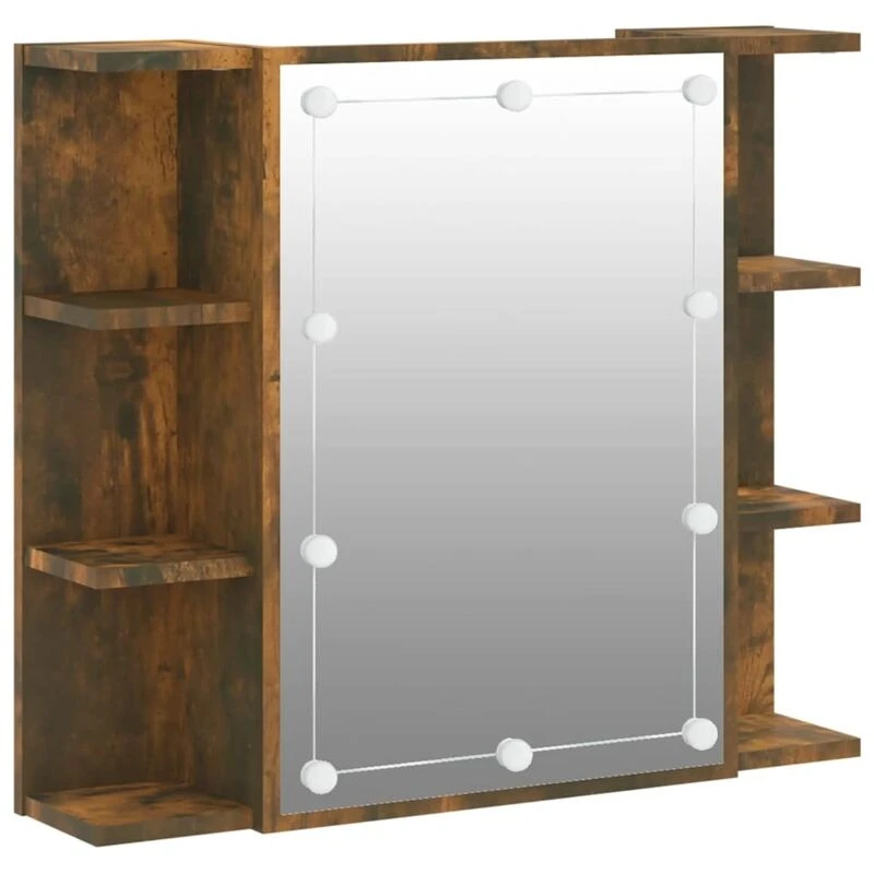 Image of vidaXL Mirror Cabinet with LED Smoked Oak 70x16.5x60 cm, Brown 820451
