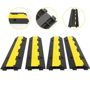 Image of Cable Protector Ramp, 4 Packs 2 Channels Speed Bump Hump, Rubber Modular Speed Bump Rated 11000 lbs Load Capacity, Protective Wire Cord Ramp Driveway
