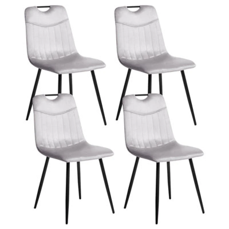 Image of Beliani Set Of 4 Dining Chairs Argyle Velvet Light Grey
