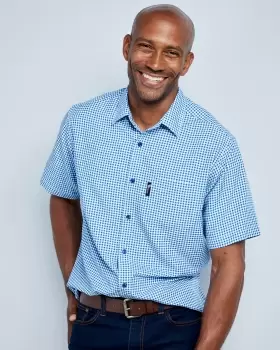 Image of Cotton Traders Mens Short Sleeve Soft Touch Gingham Shirt in Blue