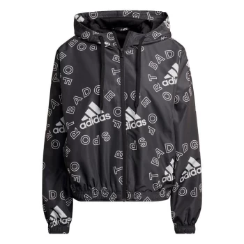 Image of adidas Essentials Logo Allover Print Windbreaker Womens - Black / Black