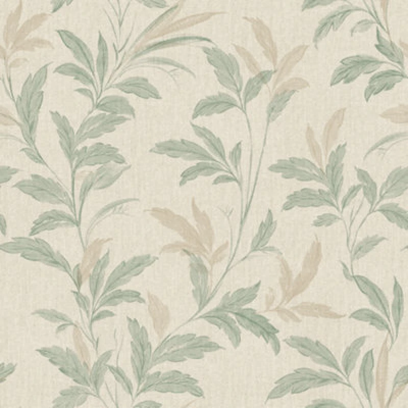 Image of Grandeco Organic Leaf Trail Linen Textured Wallpaper, Sage Green Beige