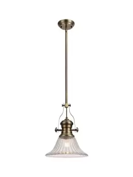 Image of Telescopic Dome Ceiling Pendant E27 With 30cm Bell Glass Shade, Antique Brass, Clear