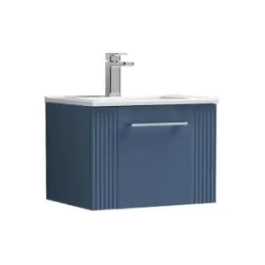 Image of Deco Satin Blue 500mm Wall Hung Single Drawer Vanity Unit with 18mm Profile Basin - DPF391B - Satin Blue - Nuie