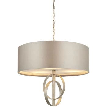 Image of Merano Lighting - Merano Trento 3 Light Ceiling Pendant Antique Silver Leaf & Mink Satin Fabric