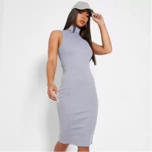 Image of I Saw It First Cotton Rib Sleeveless Roll Neck Dress - Grey