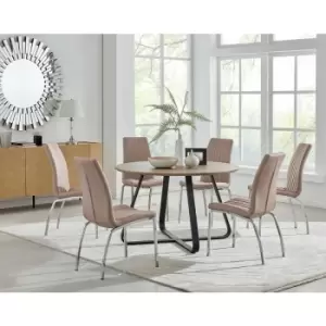 Image of Santorini Brown Round Dining Table And 6 Cappuccino Isco Chairs - Cappuccino