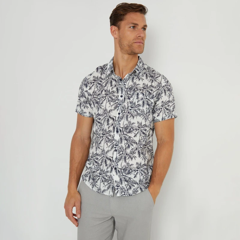 Image of Threadbare Tropical Print Short Sleeve Shirt Natural male XXL