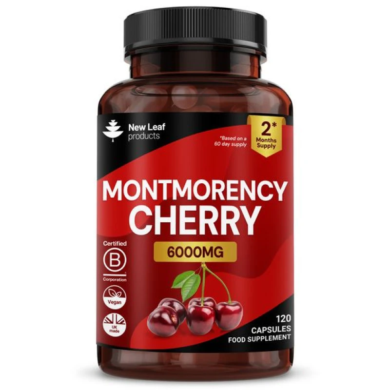 Image of New leaf health Montmorency Cherry 4000mg Extract - 180 Tablets High Strength 3 Months Supply Red unisex