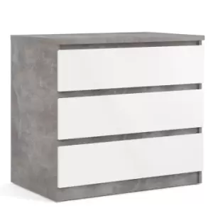 Image of Naia Chest Of 3 Drawers In Concrete And White High Gloss