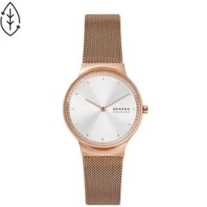 Image of Skagen Freja Two-Hand Rose Gold-Tone Stainless Steel Mesh Watch