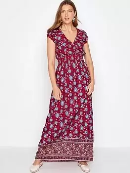 Image of Long Tall Sally Red Border Print Maxi Dress, Red, Size 10, Women