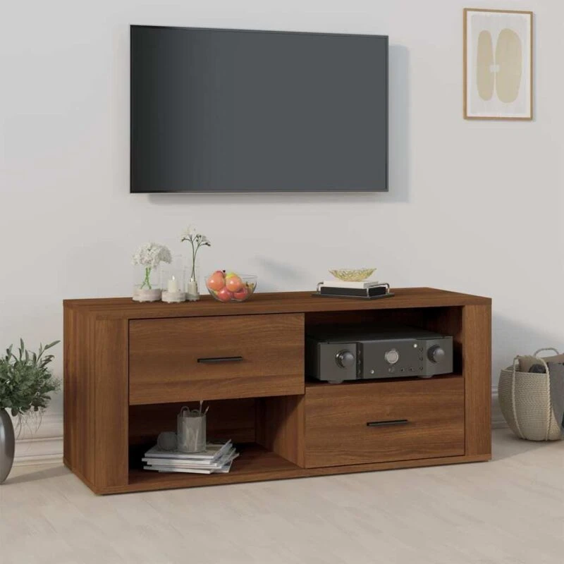 Image of Vidaxl TV Cabinet Brown Oak 100X35X40 Cm Engineered Wood, Brown 823106