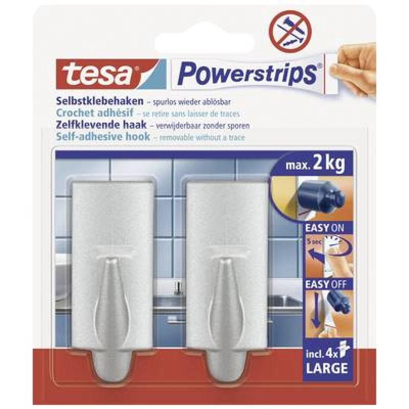 Image of TESA Powerstrips Hooks Large TREND - Universal hook - Chrome -...