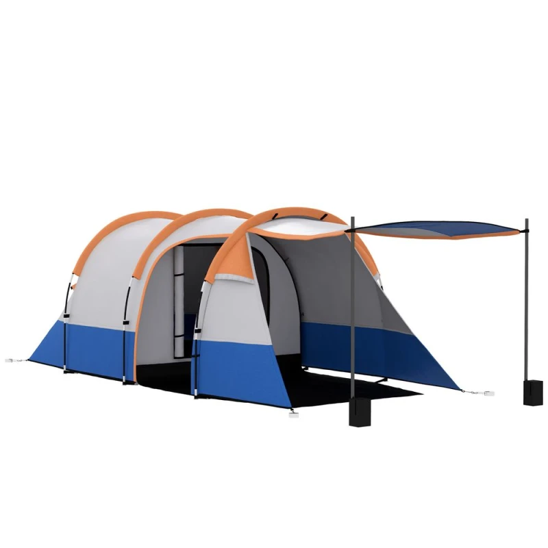 Image of Outsunny 2-3 Man Camping Tunnel Tent with Bedroom and Living Room Orange