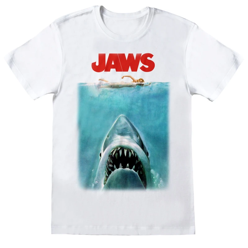 Image of Jaws Jaws Men Poster T-Shirt in White Size: Medium White M Male 5059444942792