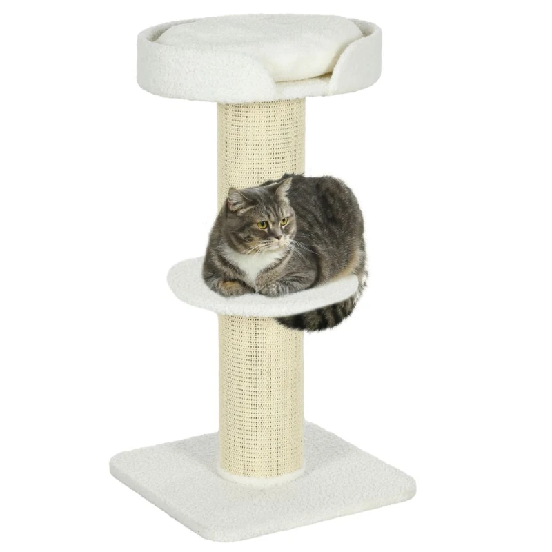 Image of PawHut Pawhut - 2-Tier Cat Kitten Resting Tree w/ Top Basket Cushion Sisal Post White - White 5056725366018