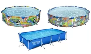 Image of Family Swimming Pool, Steel Pro Colourful Zebra Design Round Family Swimming Pool, Brown, Bestway