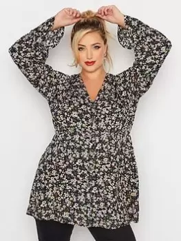 Image of Yours Blouson Blouse Black Ditsy, Black, Size 22, Women