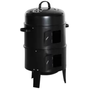 Image of Outsunny 3-in-1 Charcoal Bbq Grill Smoker With Thermostat For Garden Camping - Black
