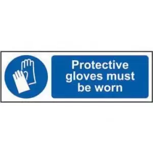 Image of Mandatory Rigid PVC Sign 300 x 100mm - Protective Gloves Must Be Worn