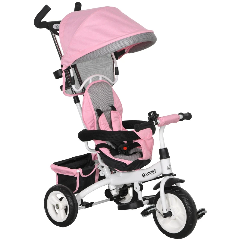 Image of HOMCOM 6 In 1 Kids Trike, Stroller With Parent Handle, Pink 370-026V00PK