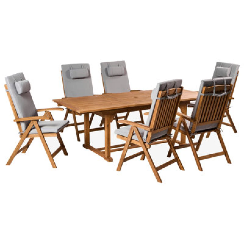 Image of Beliani Garden Dining Set 6 Seater Java Premium Acacia Wood Light Grey