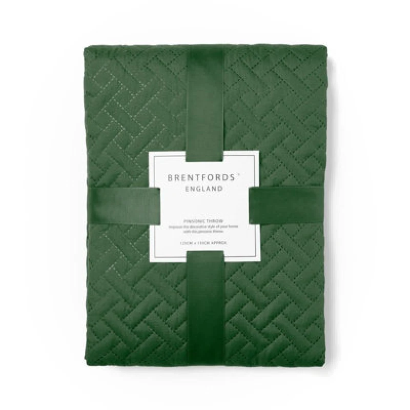 Image of OHS OHS Geo Pinsonic Throw Blanket Quilted Bedspread in Dark Green Size: 200cm x 240cm Dark Green 200cm x 240cm Unisex 5027434177479
