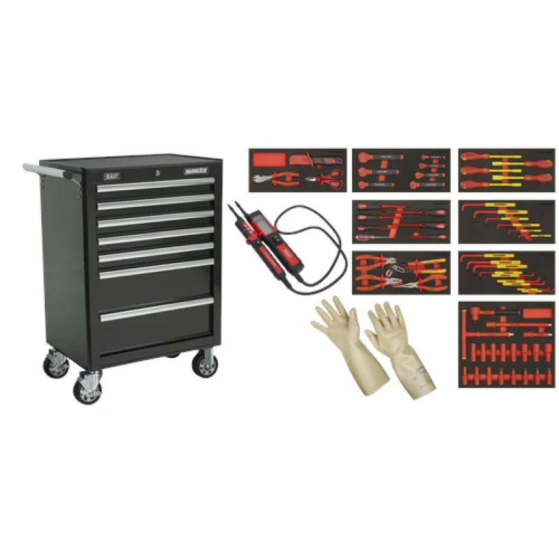 Image of Sealey 63pc Insulated Tool Kit with 7 Drawer Rollcab TBTECOMBO2