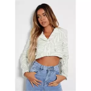 Image of I Saw It First Sage Zebra Cropped Blazer Co-Ord - Green