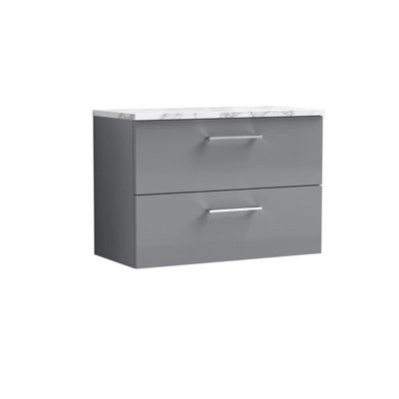 Image of NUIE Nuie - Arno Wall Hung 2-Drawer Vanity Unit with Carrera Marble Worktop 800mm Wide - Satin Grey ARN2226LCM
