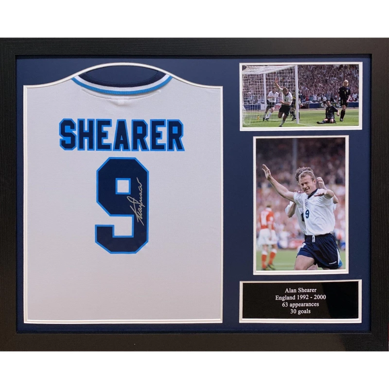 Image of AllStarSignings Ltd Alan Shearer signed & framed England Euro 96 shirt White unisex One Size